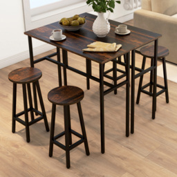 HOMCOM 4 Seater Brown Industrial Style Customisable Bar Table and Stool Set - Wilko