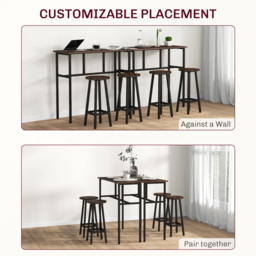 HOMCOM 4 Seater Brown Industrial Style Customisable Bar Table and Stool Set - Wilko - thumbnail 7
