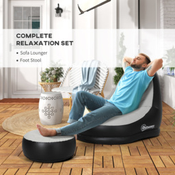 Outsunny Grey Inflatable Chair with Footstool - Size: 87 x 125 x 100cm - Grey and Black - Wilko - thumbnail 5