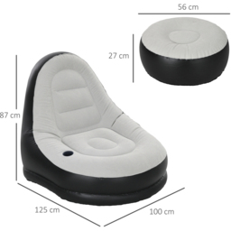 Outsunny Grey Inflatable Chair with Footstool - Size: 87 x 125 x 100cm - Grey and Black - Wilko - thumbnail 4