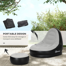 Outsunny Grey Inflatable Chair with Footstool - Size: 87 x 125 x 100cm - Grey and Black - Wilko - thumbnail 7