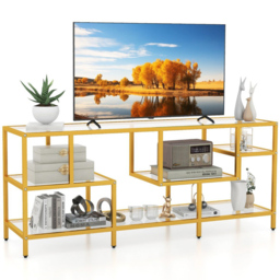 Costway 4 Shelf Golden TV Unit - Size: 147 x 40 x 62cm - Yellow - Wilko - thumbnail 3