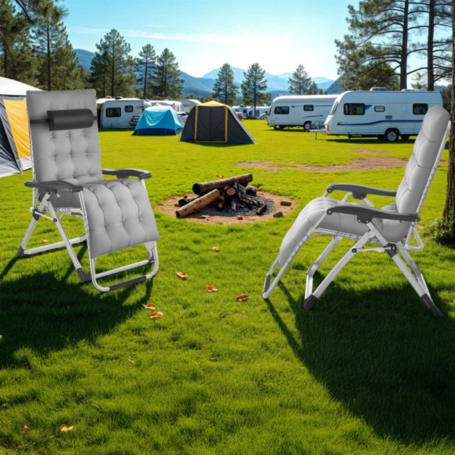 tectake Cloud Set of 2 Light Grey Zero Gravity Foldable Sun Lounger - Size: 113 x 84 x 103cm - Wilko - image 1