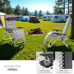 tectake Cloud Set of 2 Light Grey Zero Gravity Foldable Sun Lounger - Size: 113 x 84 x 103cm - Wilko - thumbnail 5