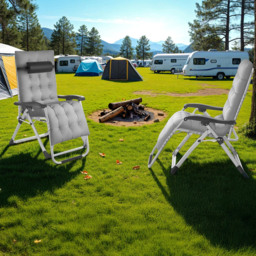 tectake Cloud Set of 2 Light Grey Zero Gravity Foldable Sun Lounger - Size: 113 x 84 x 103cm - Wilko