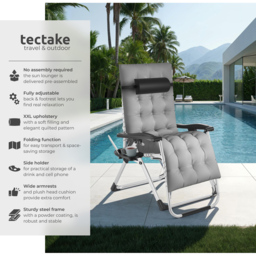 tectake Cloud Set of 2 Light Grey Zero Gravity Foldable Sun Lounger - Size: 113 x 84 x 103cm - Wilko - thumbnail 7