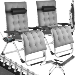 tectake Cloud Set of 2 Light Grey Zero Gravity Foldable Sun Lounger - Size: 113 x 84 x 103cm - Wilko - thumbnail 3