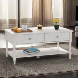Seconique Stratford 2 Drawer White Coffee Table - Size: 47 x 100 x 58cm - Wilko