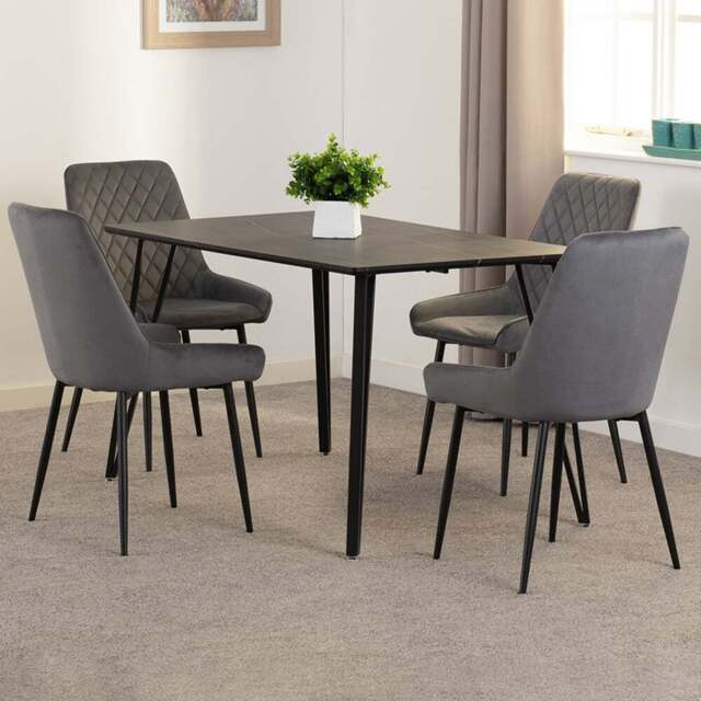 Seconique Marlow and Avery 4 Seater Dining Set Black Marble and Grey Velvet - Black Marble/Grey Velvet - Wilko - image 1