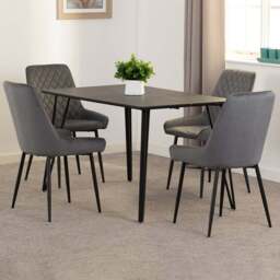 Seconique Marlow and Avery 4 Seater Dining Set Black Marble and Grey Velvet - Black Marble/Grey Velvet - Wilko