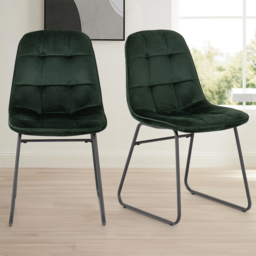 Seconique Lukas Set of 2 Emerald Green Velvet Dining Chair - Wilko
