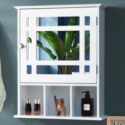 Costway White Mirror Door Cabinet 3 Shelf - Size: 65 x 48cm - Wilko