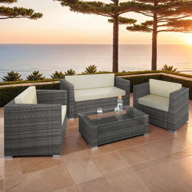 tectake Munich 4 Seater Grey Garden Furniture Set with Cushion - Wilko - image 1