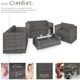 tectake Munich 4 Seater Grey Garden Furniture Set with Cushion - Wilko - thumbnail 4