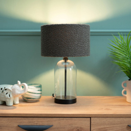 ValueLights Jessy Black and Charcoal Boucle Shade Glass LED Table Lamp - Size: 45 x 25 x 25cm - Grey - Wilko - thumbnail 3