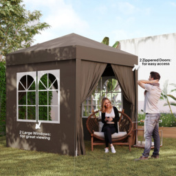 Outsunny 2 x 2m Coffee Marquee Pop Up Gazebo Party Tent - Size: 240 x 200 x 200cm - Brown - Wilko - thumbnail 4