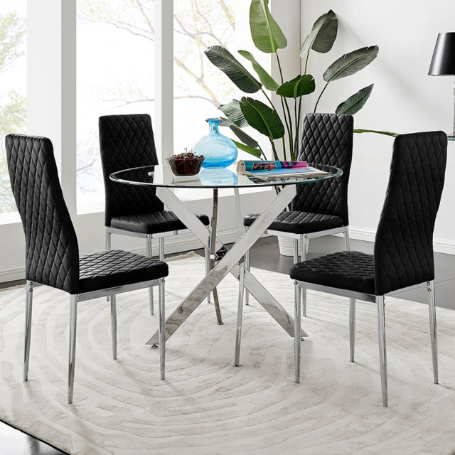 Furniturebox Arona Valera 4 Seater Round Dining Set Black and Chrome - Wilko - image 1