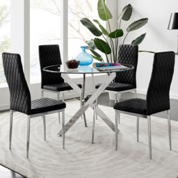 Furniturebox Arona Valera 4 Seater Round Dining Set Black and Chrome - Wilko - thumbnail 1