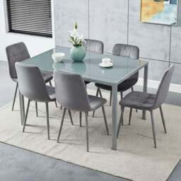 Kosy Koala 6 Seater Velvet and Glass Dining Table Grey - Wilko