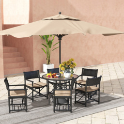 Outsunny 2 Seater Tempered Glass Round Garden Dining Table with Parasol Hole - Black - Wilko - thumbnail 6
