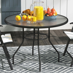 Outsunny 2 Seater Tempered Glass Round Garden Dining Table with Parasol Hole - Black - Wilko - thumbnail 1