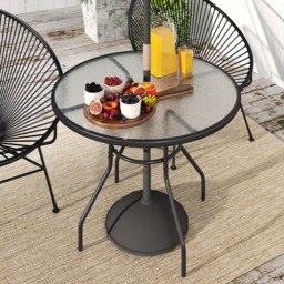 Outsunny 2 Seater Tempered Glass Round Garden Dining Table with Parasol Hole - Black - Wilko - thumbnail 4