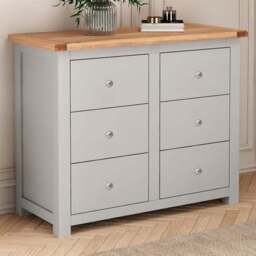 Cabinet Bits Argenta 6 Drawer Grey Chrome Knob Chest of Drawers - Wilko