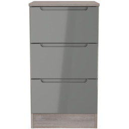 Crowndale Milan 3 Drawer Grey Gloss and Grey Oak Bedside Cabinet Ready Assembled - Grey Gloss & Grey Oak - Wilko - thumbnail 3