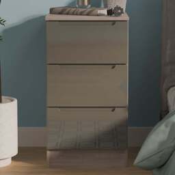 Crowndale Milan 3 Drawer Grey Gloss and Grey Oak Bedside Cabinet Ready Assembled - Grey Gloss & Grey Oak - Wilko