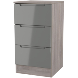Crowndale Milan 3 Drawer Grey Gloss and Grey Oak Bedside Cabinet Ready Assembled - Grey Gloss & Grey Oak - Wilko - thumbnail 5
