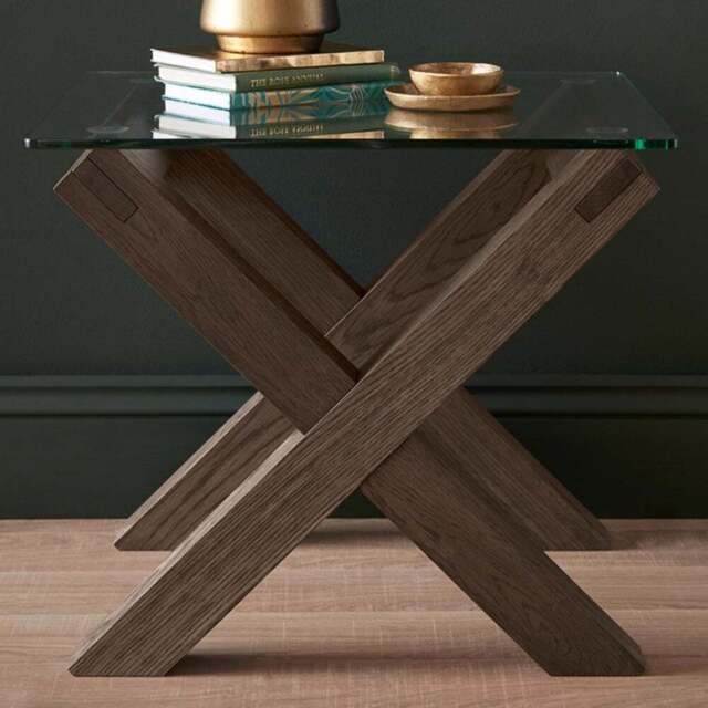 Bentley Designs Turin Dark Oak Glass Lamp Table - Size: 52 x 61 x 61cm - Brown - Wilko - image 1