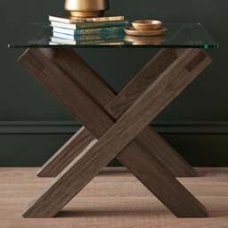 Bentley Designs Turin Dark Oak Glass Lamp Table - Size: 52 x 61 x 61cm - Brown - Wilko