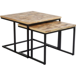 Home Source Reno Mango Wood and Metal Square Nest of Tables Set of 2 - Size: 50 x 65 x 65cm - Brown - Wilko - thumbnail 3