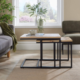 Home Source Reno Mango Wood and Metal Square Nest of Tables Set of 2 - Size: 50 x 65 x 65cm - Brown - Wilko - thumbnail 5