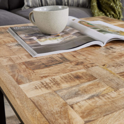 Home Source Reno Mango Wood and Metal Square Nest of Tables Set of 2 - Size: 50 x 65 x 65cm - Brown - Wilko - thumbnail 4