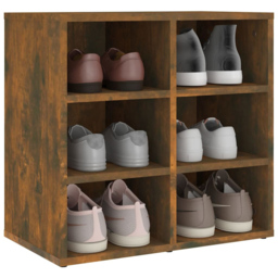 vidaXL 6 Shelf Smoked Oak Wooden Shoe Cabinet - Size: 50 x 52.5 x 30cm - Brown - Wilko - thumbnail 4
