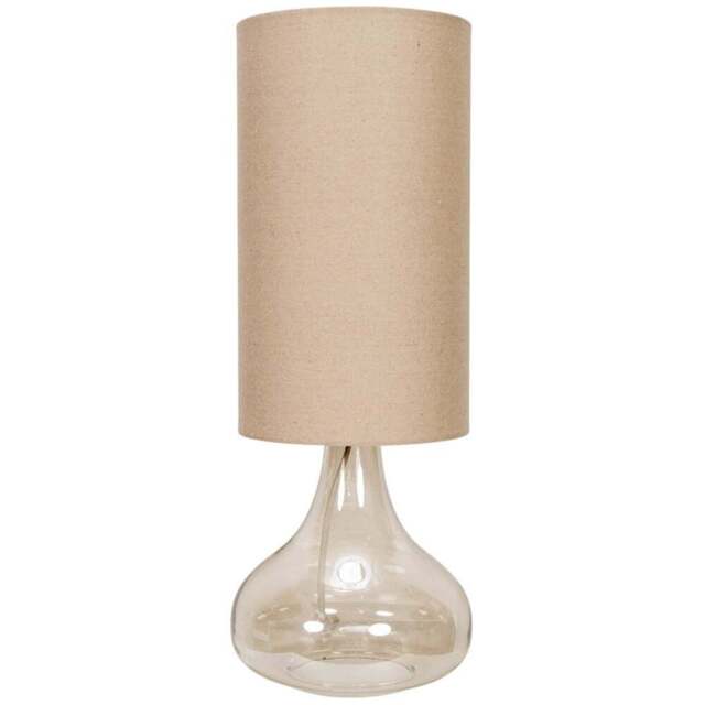 ValueLights Sylvie Natural Linen Tall Lamp Shade Amber Glass Squat LED Table Lamp - Size: 52 x 19 x 19cm - White - Wilko - image 1