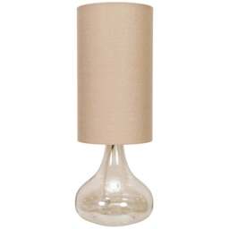 ValueLights Sylvie Natural Linen Tall Lamp Shade Amber Glass Squat LED Table Lamp - Size: 52 x 19 x 19cm - White - Wilko