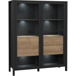 Florence High Rock 2 Door Matt Black and Riviera Oak Extra Wide Display Cabinet - Size: 40 x 121 x 152cm - Furniture to Go - Wilko - thumbnail 6