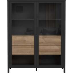Florence High Rock 2 Door Matt Black and Riviera Oak Extra Wide Display Cabinet - Size: 40 x 121 x 152cm - Furniture to Go - Wilko - thumbnail 4