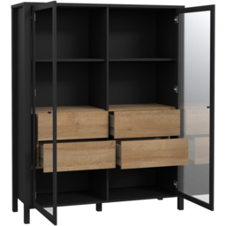 Florence High Rock 2 Door Matt Black and Riviera Oak Extra Wide Display Cabinet - Size: 40 x 121 x 152cm - Furniture to Go - Wilko - thumbnail 5