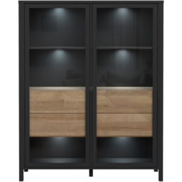 Florence High Rock 2 Door Matt Black and Riviera Oak Extra Wide Display Cabinet - Size: 40 x 121 x 152cm - Furniture to Go - Wilko - thumbnail 7