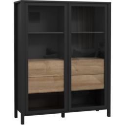 Florence High Rock 2 Door Matt Black and Riviera Oak Extra Wide Display Cabinet - Size: 40 x 121 x 152cm - Furniture to Go - Wilko - thumbnail 3