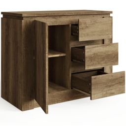 GFW Canyon Single Door 3 Drawer Oak Grey Storage Unit - Size: 39 x 85 x 69cm - Brown - Wilko - thumbnail 4