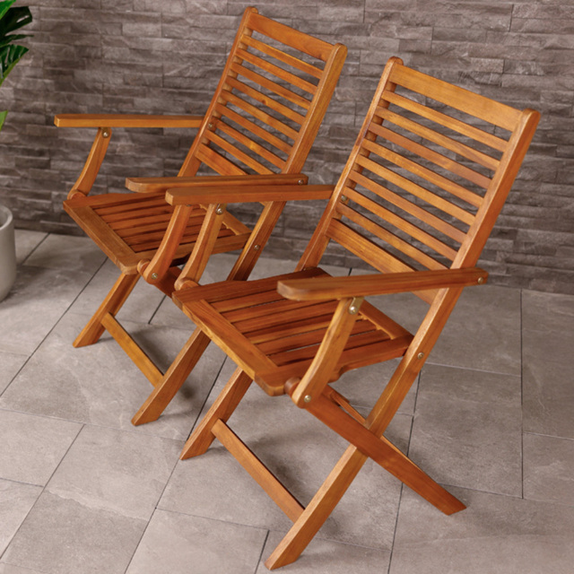 Charles Bentley Set of 2 Acacia Foldable Patio Armchair - Size: 1 Seater - Brown - Wilko - image 1
