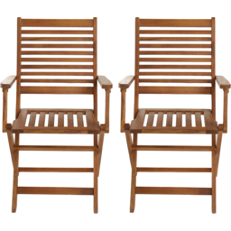 Charles Bentley Set of 2 Acacia Foldable Patio Armchair - Size: 1 Seater - Brown - Wilko - thumbnail 4