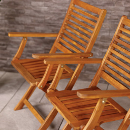 Charles Bentley Set of 2 Acacia Foldable Patio Armchair - Size: 1 Seater - Brown - Wilko - thumbnail 7