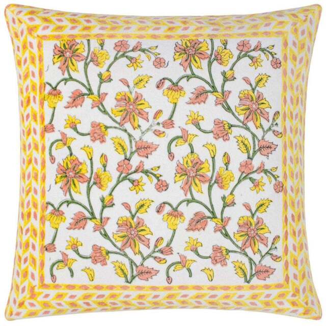 Paoletti Mentera Yellow Peach Crush Floral Velvet Cushion - Size: 50 x 50 cm - Multi - Wilko - image 1