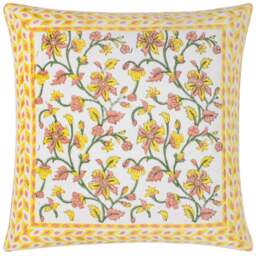 Paoletti Mentera Yellow Peach Crush Floral Velvet Cushion - Size: 50 x 50 cm - Multi - Wilko - thumbnail 1