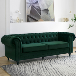 Home Detail Chesterfield 3 Seater Pleat Green Velvet Sofa - Wilko - thumbnail 1
